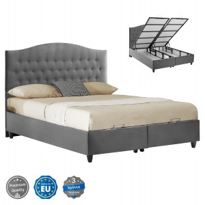 ΚΡΕΒΑΤΙ MALENA ΜΕ ΑΠΟΘΗΚΕΥΤΙΚΟ ΑΠΟ ΓΚΡΙ ΒΕΛΟΥΔΟ ΓΙΑ ΣΤΡΩΜΑ 160x200 εκ.