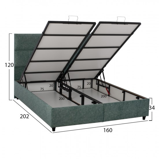 ΚΡΕΒΑΤΙ MILO ΜΕ ΑΠΟΘΗΚΕΥΤΙΚΟ ΠΡΑΣΙΝΟ ΥΦΑΣΜΑ τύπου NUBUCK ΓΙΑ ΣΤΡΩΜΑ 160x200 εκ.