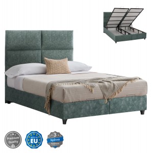 ΚΡΕΒΑΤΙ MILO ΜΕ ΑΠΟΘΗΚΕΥΤΙΚΟ ΠΡΑΣΙΝΟ ΥΦΑΣΜΑ τύπου NUBUCK ΓΙΑ ΣΤΡΩΜΑ 160x200 εκ.