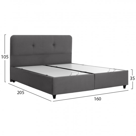 ΚΡΕΒΑΤΙ DOLORES ΜΕ ΑΠΟΘΗΚΕΥΤΙΚΟ ΓΚΡΙ ΒΕΛΟΥΔΟ ΓΙΑ ΣΤΡΩΜΑ 160x200 εκ.