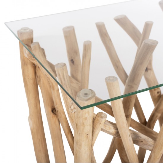 ΚΟΝΣΟΛΑ ΣΕ ΡΟΥΣΤΙΚ ΣΤΥΛ ΜΑΣΙΦ ΞΥΛΟ ΤΙΚ & ΓΥΑΛΙ ΦΥΣΙΚΟ 120X35X75Yεκ.