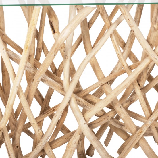 ΚΟΝΣΟΛΑ ΣΕ ΡΟΥΣΤΙΚ ΣΤΥΛ ΜΑΣΙΦ ΞΥΛΟ ΤΙΚ & ΓΥΑΛΙ ΦΥΣΙΚΟ 120X35X75Yεκ.