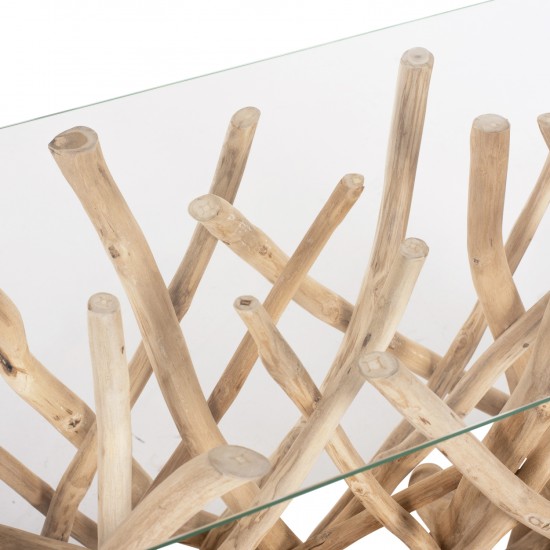 ΚΟΝΣΟΛΑ ΣΕ ΡΟΥΣΤΙΚ ΣΤΥΛ ΜΑΣΙΦ ΞΥΛΟ ΤΙΚ & ΓΥΑΛΙ ΦΥΣΙΚΟ 120X35X75Yεκ.