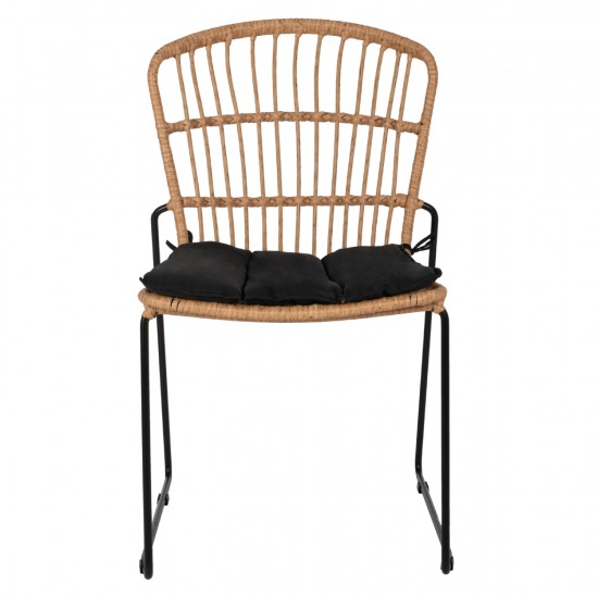 ΚΑΡΕΚΛΑ ΜΕΤΑΛΛΙΚΗ ΜΑΥΡΗ ΜΑΥΡΟ ΜΑΞΙΛΑΡΙ & RATTAN ΦΥΣΙΚΟ 51.5x58x86Yεκ.