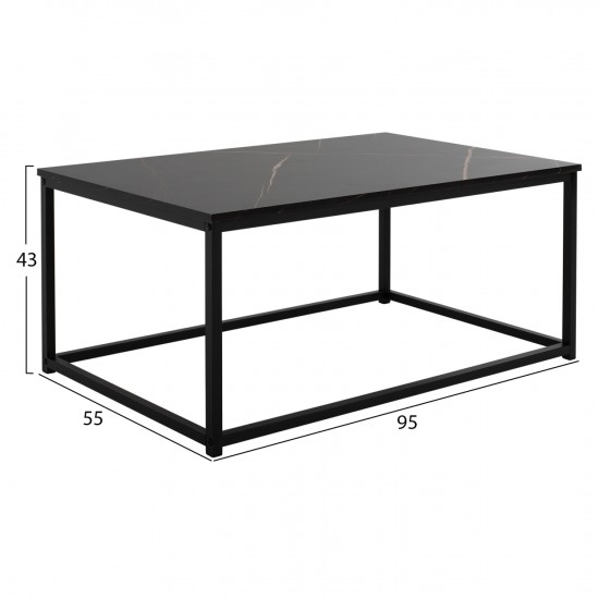 ΤΡΑΠΕΖΙ ΣΑΛΟΝΙΟΥ SAFFRON ΜΕΛΑΜΙΝΗ ΜΑΥΡΟ ΜΑΡΜΑΡΟ 95Χ55Χ43Yεκ.