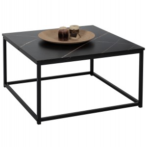 ΤΡΑΠΕΖΙ ΣΑΛΟΝΙΟΥ BRAYLEN ΤΕΤΡΑΓΩΝΟ ΜΕ ΜΕΛΑΜΙΝΗ ΜΑΥΡΟ ΜΑΡΜΑΡΟ 75x75x43Υεκ.