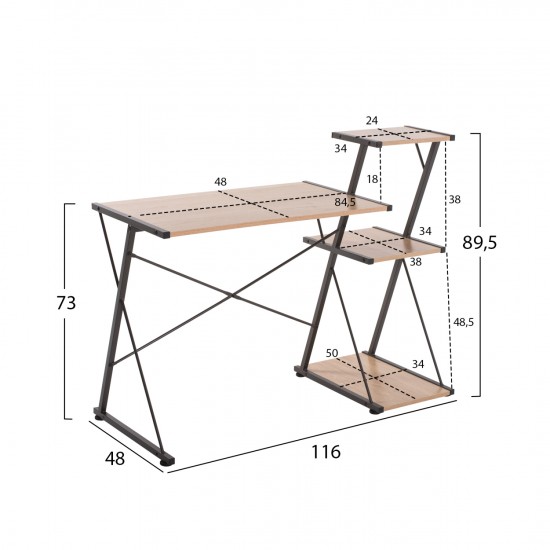 ΓΡΑΦΕΙΟ ΜΕΤΑΛΛΙΚΟ ΜΑΥΡΟ ΜΕ MDF ΕΠΙΦΑΝΕΙΑ ΣΕ ΟΑΚ 116X50X93Υεκ.