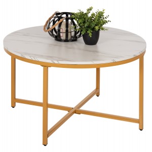 ΤΡΑΠΕΖΙ ΣΑΛΟΝΙΟΥ WHITE MARBLE ΜΕΛΑΜΙΝΗ-ΧΡΥΣΗ ΜΕΤΑΛΛΙΚΗ ΒΑΣΗ Φ80x48,5Yεκ.