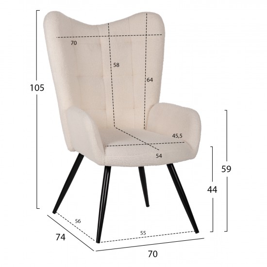 ΠΟΛΥΘΡΟΝΑ ΜΠΕΡΖΕΡΑ CRAWLEY ΜΕ ΥΠΟΠΟΔΙΟ ΥΦΑΣΜΑ ΜΠΟΥΚΛΕ ΛΕΥΚΟ 70x74x105Y εκ.