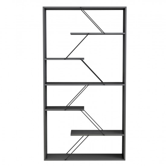 ΒΙΒΛΙΟΘΗΚΗ TARS ΓΚΡΙ ΜΕΛΑΜΙΝΗ-ΜΑΥΡΕΣ ΜΕΤΑΛΛΙΚΕΣ ΒΕΡΓΕΣ 84x24x157Υεκ.