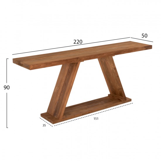 ΚΟΝΣΟΛΑ ΑΠΟ ΞΥΛΟ ΤΕΑΚ ΦΥΣΙΚΟ ΧΡΩΜΑ 220x50x90Υεκ. ΚΟΝΣΟΛΑ ΑΠΟ ΞΥΛΟ ΤΕΑΚ ΦΥΣΙΚΟ ΧΡΩΜΑ 220x50x90Υεκ.