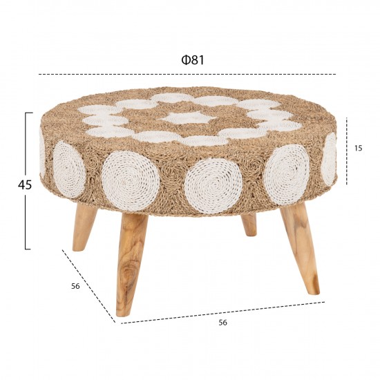 ΤΡΑΠΕΖΙ ΣΑΛΟΝΙΟΥ ΞΥΛΟ ΤΕΑΚ ΚΑΙ SEAGRASS ΣΕ ΦΥΣΙΚΟ & ΛΕΥΚΟ Φ81x45Υεκ.