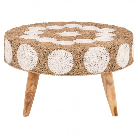 ΤΡΑΠΕΖΙ ΣΑΛΟΝΙΟΥ ΞΥΛΟ ΤΕΑΚ ΚΑΙ SEAGRASS ΣΕ ΦΥΣΙΚΟ & ΛΕΥΚΟ Φ81x45Υεκ.