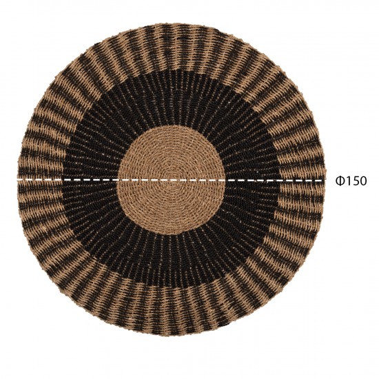 ΧΑΛΙ ΣΤΡΟΓΓΥΛΟ KIRKI ΑΠΟ ΦΥΣΙΚΕΣ ΙΝΕΣ SEAGRASS ΜΑΥΡΟ-ΦΥΣΙΚΟ Φ150εκ.