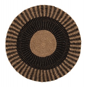 ΧΑΛΙ ΣΤΡΟΓΓΥΛΟ KIRKI ΑΠΟ ΦΥΣΙΚΕΣ ΙΝΕΣ SEAGRASS ΜΑΥΡΟ-ΦΥΣΙΚΟ Φ150εκ.