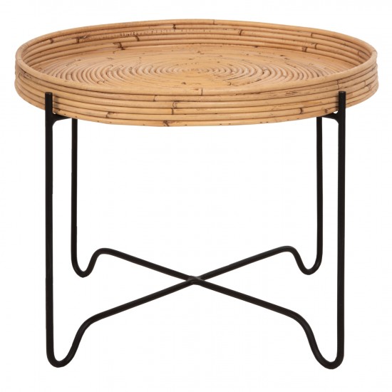 ΤΡΑΠΕΖΑΚΙ ΒΟΗΘΗΤΙΚΟ FLY RATTAN ΦΥΣΙΚΟ ΧΡΩΜΑ-ΜΕΤΑΛΛΙΚΗ ΒΑΣΗ ΜΑΥΡΗ Φ50x40Υεκ.