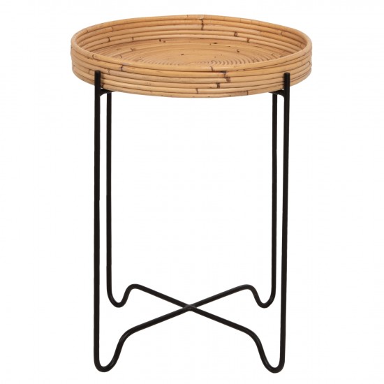 ΤΡΑΠΕΖΑΚΙ ΒΟΗΘΗΤΙΚΟ FLY RATTAN ΦΥΣΙΚΟ ΧΡΩΜΑ-ΜΕΤΑΛΛΙΚΗ ΒΑΣΗ ΜΑΥΡΗ Φ40x53Yεκ.