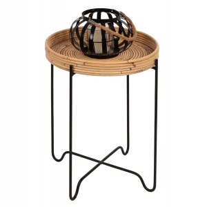 ΤΡΑΠΕΖΑΚΙ ΒΟΗΘΗΤΙΚΟ FLY RATTAN ΦΥΣΙΚΟ ΧΡΩΜΑ-ΜΕΤΑΛΛΙΚΗ ΒΑΣΗ ΜΑΥΡΗ Φ40x53Yεκ.