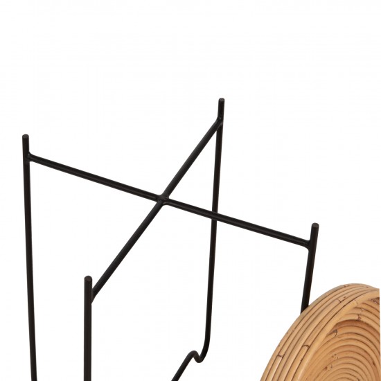 ΤΡΑΠΕΖΑΚΙ ΒΟΗΘΗΤΙΚΟ FLY RATTAN ΦΥΣΙΚΟ ΧΡΩΜΑ-ΜΕΤΑΛΛΙΚΗ ΒΑΣΗ ΜΑΥΡΗ Φ40x53Yεκ.