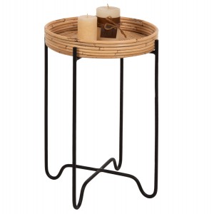 ΤΡΑΠΕΖΑΚΙ ΒΟΗΘΗΤΙΚΟ FLY RATTAN ΦΥΣΙΚΟ ΧΡΩΜΑ-ΜΕΤΑΛΛΙΚΗ ΒΑΣΗ ΜΑΥΡΗ Φ32x48Yεκ.