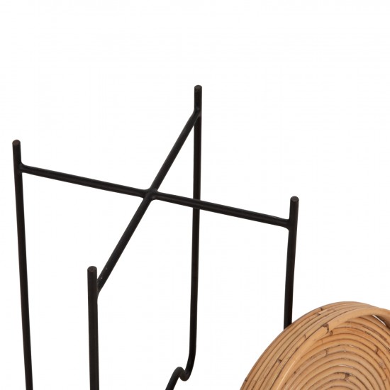 ΤΡΑΠΕΖΑΚΙ ΒΟΗΘΗΤΙΚΟ FLY RATTAN ΦΥΣΙΚΟ ΧΡΩΜΑ-ΜΕΤΑΛΛΙΚΗ ΒΑΣΗ ΜΑΥΡΗ Φ32x48Yεκ.