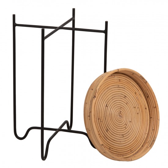 ΤΡΑΠΕΖΑΚΙ ΒΟΗΘΗΤΙΚΟ FLY RATTAN ΦΥΣΙΚΟ ΧΡΩΜΑ-ΜΕΤΑΛΛΙΚΗ ΒΑΣΗ ΜΑΥΡΗ Φ32x48Yεκ.