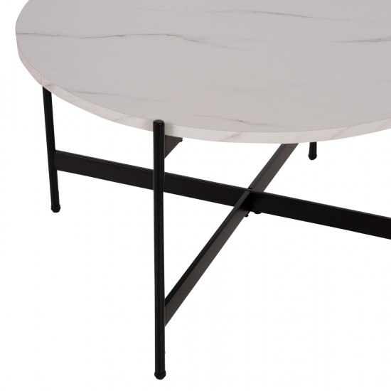 ΤΡΑΠΕΖΙ ΣΑΛΟΝΙΟΥ MDF ΛΕΥΚΟ ΜΑΡΜΑΡΟ-ΜΑΥΡΗ ΜΕΤΑΛΛΙΚΗ ΒΑΣΗ Φ80x45Υεκ.