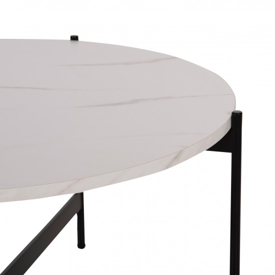 ΤΡΑΠΕΖΙ ΣΑΛΟΝΙΟΥ MDF ΛΕΥΚΟ ΜΑΡΜΑΡΟ-ΜΑΥΡΗ ΜΕΤΑΛΛΙΚΗ ΒΑΣΗ Φ80x45Υεκ.