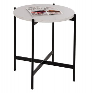 ΒΟΗΘΗΤΙΚΟ ΤΡΑΠΕΖΙ MDF ΛΕΥΚΟ ΜΑΡΜΑΡΟ-ΜΑΥΡΗ ΜΕΤΑΛΛΙΚΗ ΒΑΣΗ Φ50x55Υεκ.