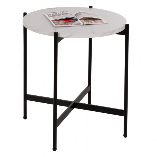 ΒΟΗΘΗΤΙΚΟ ΤΡΑΠΕΖΙ MDF ΛΕΥΚΟ ΜΑΡΜΑΡΟ-ΜΑΥΡΗ ΜΕΤΑΛΛΙΚΗ ΒΑΣΗ Φ50x55Υεκ.