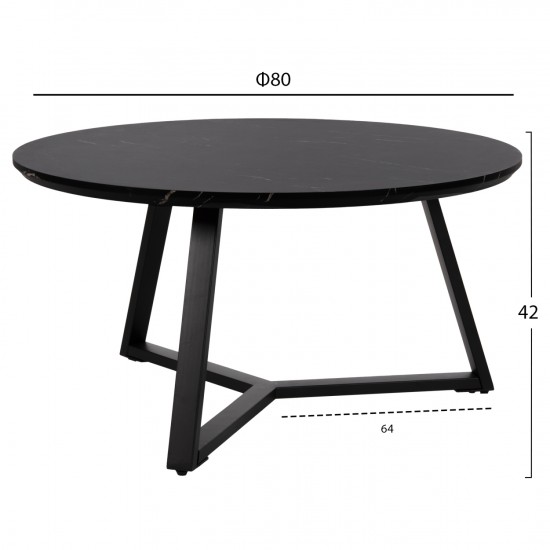 ΤΡΑΠΕΖΙ ΣΑΛΟΝΙΟΥ ΣΤΡΟΓΓΥΛΟ MDF ΜΑΥΡΟ ΜΑΡΜΑΡΟ-ΜΑΥΡΗ ΣΑΓΡΕ ΒΑΣΗ Φ80x42Υεκ.