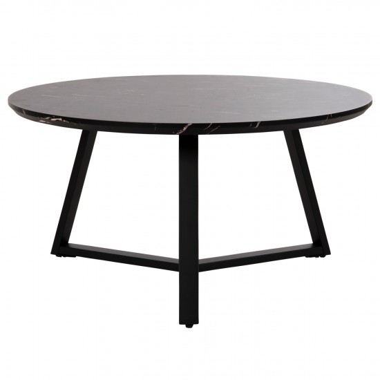 ΤΡΑΠΕΖΙ ΣΑΛΟΝΙΟΥ ΣΤΡΟΓΓΥΛΟ MDF ΜΑΥΡΟ ΜΑΡΜΑΡΟ-ΜΑΥΡΗ ΣΑΓΡΕ ΒΑΣΗ Φ80x42Υεκ.