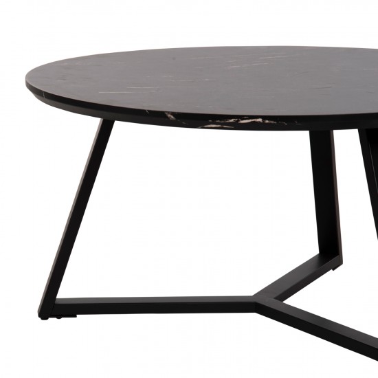 ΤΡΑΠΕΖΙ ΣΑΛΟΝΙΟΥ ΣΤΡΟΓΓΥΛΟ MDF ΜΑΥΡΟ ΜΑΡΜΑΡΟ-ΜΑΥΡΗ ΣΑΓΡΕ ΒΑΣΗ Φ80x42Υεκ.