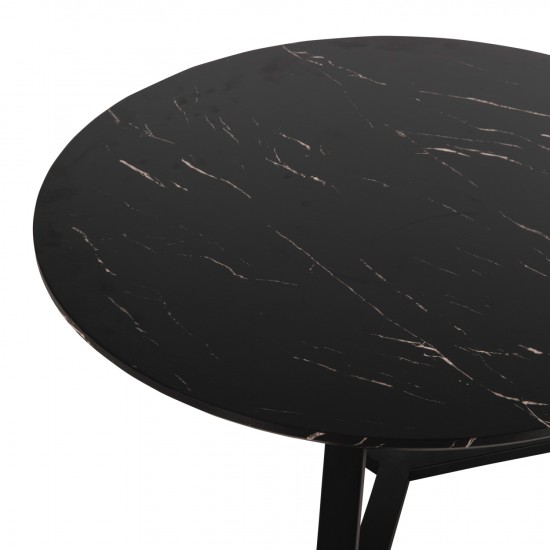 ΤΡΑΠΕΖΙ ΣΑΛΟΝΙΟΥ ΣΤΡΟΓΓΥΛΟ MDF ΜΑΥΡΟ ΜΑΡΜΑΡΟ-ΜΑΥΡΗ ΣΑΓΡΕ ΒΑΣΗ Φ80x42Υεκ.