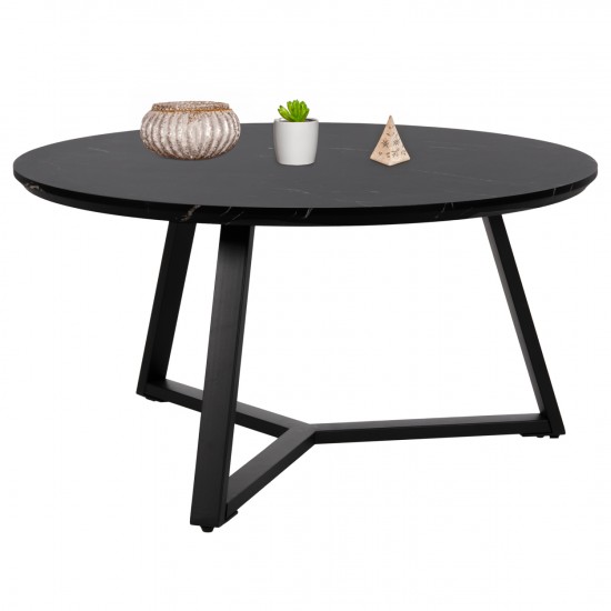 ΤΡΑΠΕΖΙ ΣΑΛΟΝΙΟΥ ΣΤΡΟΓΓΥΛΟ MDF ΜΑΥΡΟ ΜΑΡΜΑΡΟ-ΜΑΥΡΗ ΣΑΓΡΕ ΒΑΣΗ Φ80x42Υεκ.