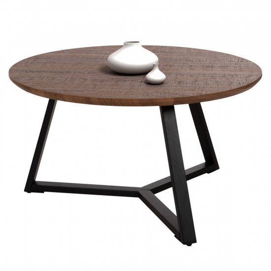 ΤΡΑΠΕΖΙ ΣΑΛΟΝΙΟΥ ΣΤΡΟΓΓΥΛΟ MDF WALNUT-ΜΑΥΡΗ ΣΑΓΡΕ ΒΑΣΗ Φ80x42Υεκ.