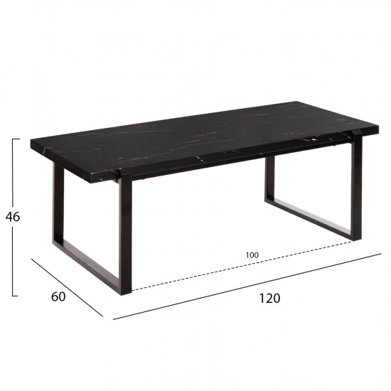 ΤΡΑΠΕΖΙ ΣΑΛΟΝΙΟΥ MDF ΜΑΥΡΟ ΜΑΡΜΑΡΟ-ΜΑΥΡΗ ΜΕΤΑΛΛΙΚΗ ΒΑΣΗ 120x60X46Yεκ.