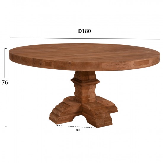 ΤΡΑΠΕΖΙ ΣΤΡΟΓΓΥΛΟ PROVENCE ΑΝΑΚΥΚΛ. ΤΕΑΚ ΞΥΛΟ-8εκ ΕΠΙΦΑΝΕΙΑ Φ180x76Υεκ.