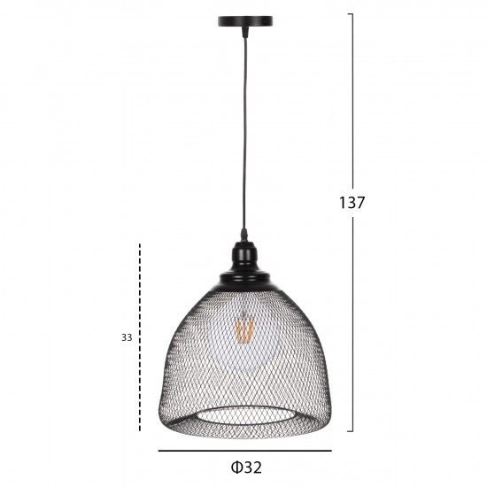 ΦΩΤΙΣΤΙΚΟ ΟΡΟΦΗΣ ΚΡΕΜΑΣΤΟ ΜΕΤΑΛΛΙΚΗ ΔΙΚΤΥΩΤΗ ΚΑΜΠΑΝΑ ΚΑΠΕΛΟ Φ32x137Yεκ.