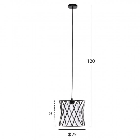 ΦΩΤΙΣΤΙΚΟ ΟΡΟΦΗΣ ΚΡΕΜΑΣΤΟ ΜΑΥΡΟ ΜΕΤΑΛΛΟ-ΛΕΥΚΟ ΣΥΝΘΕΤΙΚΟ ΥΦΑΣΜΑ Φ25x120Υεκ.