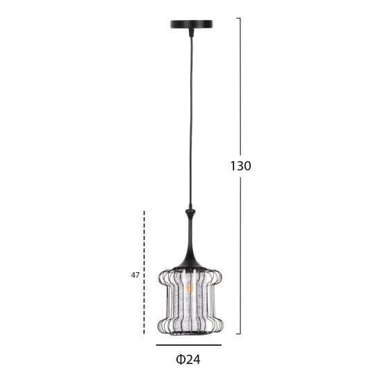 ΦΩΤΙΣΤΙΚΟ ΟΡΟΦΗΣ ΚΡΕΜΑΣΤΟ ΜΑΥΡΟ ΜΕΤΑΛΛΟ-ΛΕΥΚΟ ΥΦΑΣΜΑ Φ24x130Υεκ.