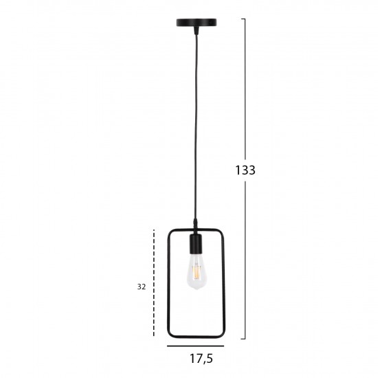 ΦΩΤΙΣΤΙΚΟ ΟΡΟΦΗΣ ΚΡΕΜΑΣΤΟ ΜΑΥΡΟ ΜΕΤΑΛΛΙΚΟ ΟΡΘΟΓΩΝΙΟ 17,5x133Υεκ.