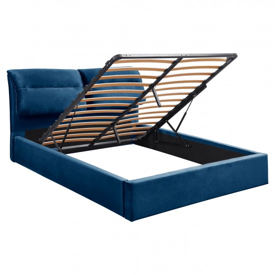 ΚΡΕΒΑΤΙ KENDRA ΒΕΛΟΥΔΟ ΜΠΛΕ ΚΑΙ ΑΠΟΘΗΚΕΥΤΙΚΟ ΧΩΡΟ 160x200 εκ.