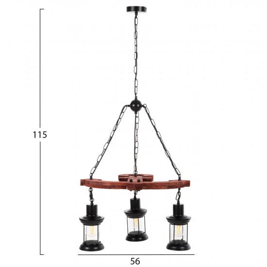 ΦΩΤΙΣΤΙΚΟ ΟΡΟΦΗΣ 3-ΦΩΤΟ ΞΥΛΟ-ΜΕΤΑΛΛΟ-ΓΥΑΛΙ 115Υ εκ.