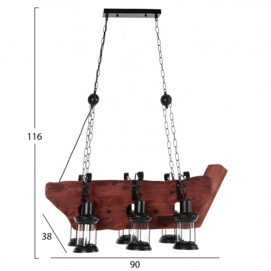 ΦΩΤΙΣΤΙΚΟ ΟΡΟΦΗΣ 6-ΦΩΤΟ ΚΡΕΜΑΣΤΟ ΞΥΛΟ-ΜΕΤΑΛΛΟ-ΓΥΑΛΙ 116Υεκ