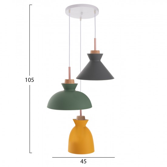 ΦΩΤΙΣΤΙΚΟ ΟΡΟΦΗΣ ΚΡΕΜΑΣΤΟ 3-ΦΩΤΟ ΜΕΤΑΛΛΟ-ΞΥΛΟ ΠΟΛΥΧΡΩΜΟ 105Υεκ.