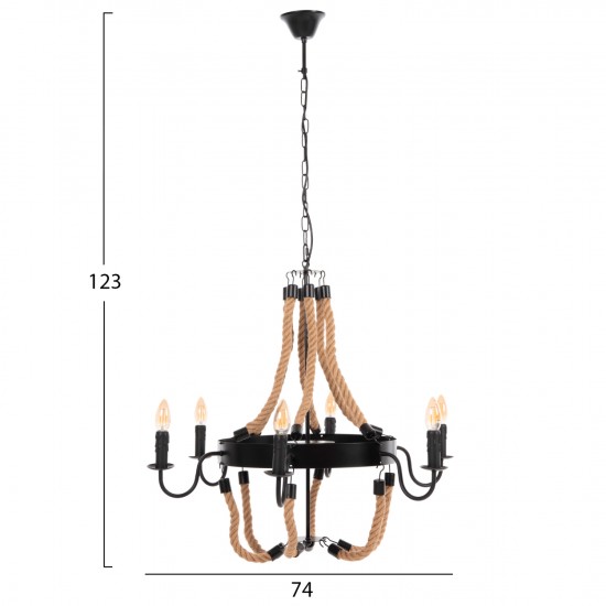 ΦΩΤΙΣΤΙΚΟ ΟΡΟΦΗΣ ΚΡΕΜΑΣΤΟ 6-ΦΩΤΟ ΣΧΟΙΝΙ ΚΑΙ ΜΑΥΡΟ ΜΕΤΑΛΛΟ 74x74x123Υεκ.