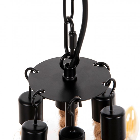 ΦΩΤΙΣΤΙΚΟ ΟΡΟΦΗΣ ΚΡΕΜΑΣΤΟ 6-ΦΩΤΟ ΣΧΟΙΝΙ ΚΑΙ ΜΑΥΡΟ ΜΕΤΑΛΛΟ 74x74x123Υεκ.