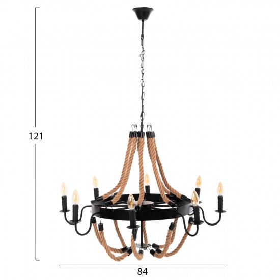 ΦΩΤΙΣΤΙΚΟ ΟΡΟΦΗΣ ΚΡΕΜΑΣΤΟ 8-ΦΩΤΟ ΣΧΟΙΝΙ ΚΑΙ ΜΑΥΡΟ ΜΕΤΑΛΛΟ 84x84x121Υεκ.