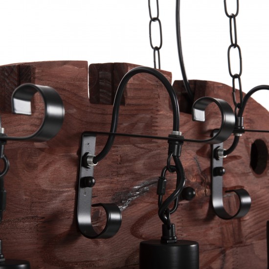 ΦΩΤΙΣΤΙΚΟ ΟΡΟΦΗΣ ΚΡΕΜΑΣΤΟ 6-ΦΩΤΟ ΞΥΛΙΝΟ ΨΑΡΙ-ΜΑΥΡΟ ΜΕΤΑΛΛΟ-ΓΥΑΛΙ 95x35x116Υεκ